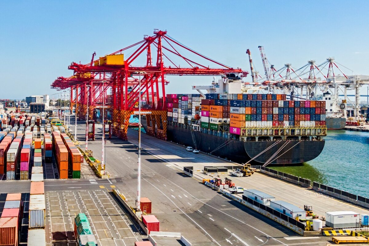 Elevated view container ship