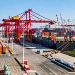 Elevated view container ship