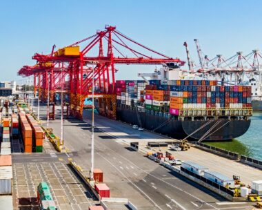 Elevated view container ship