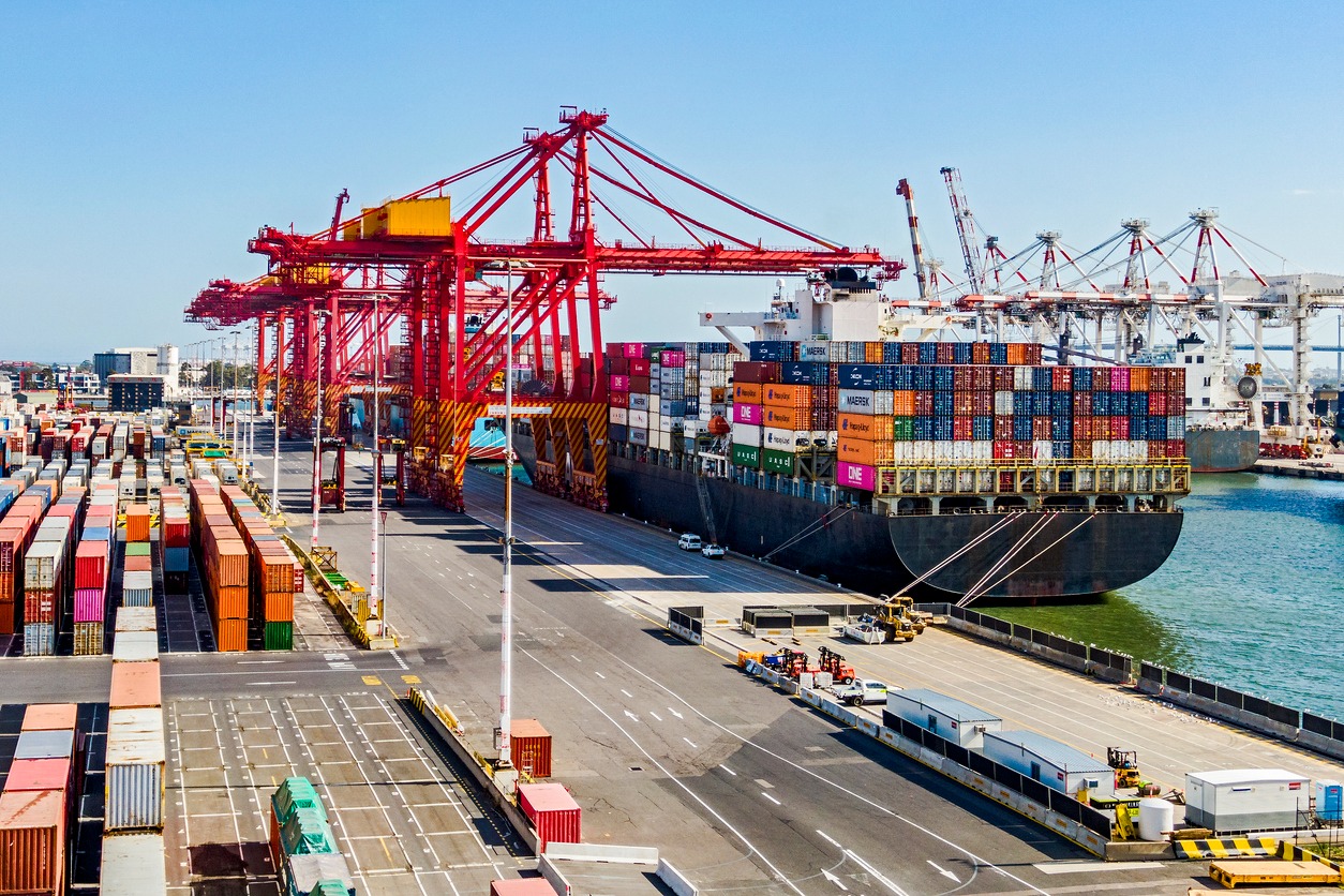 Elevated view container ship