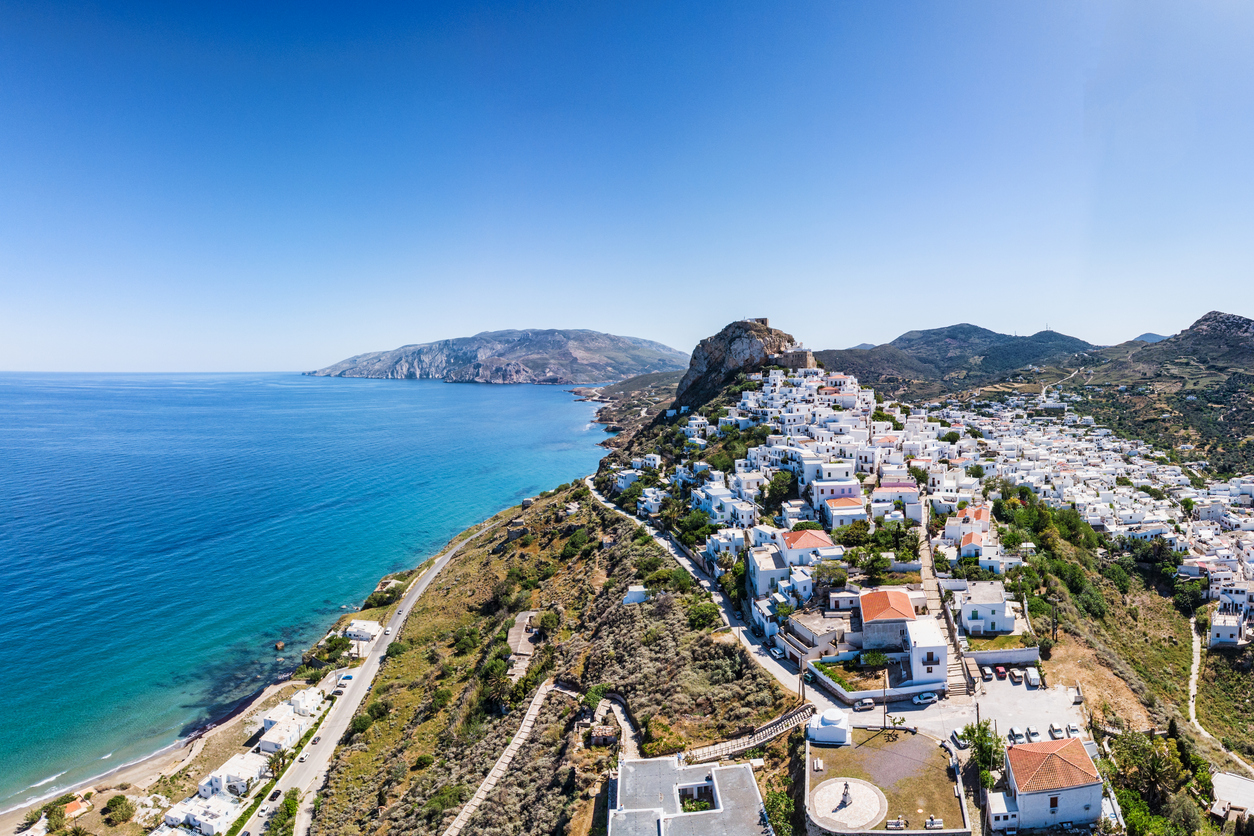 The traditional Chora with the castle in Skyros island at Sporades, Greece