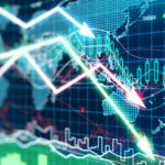 Business graph with arrows tending downwards