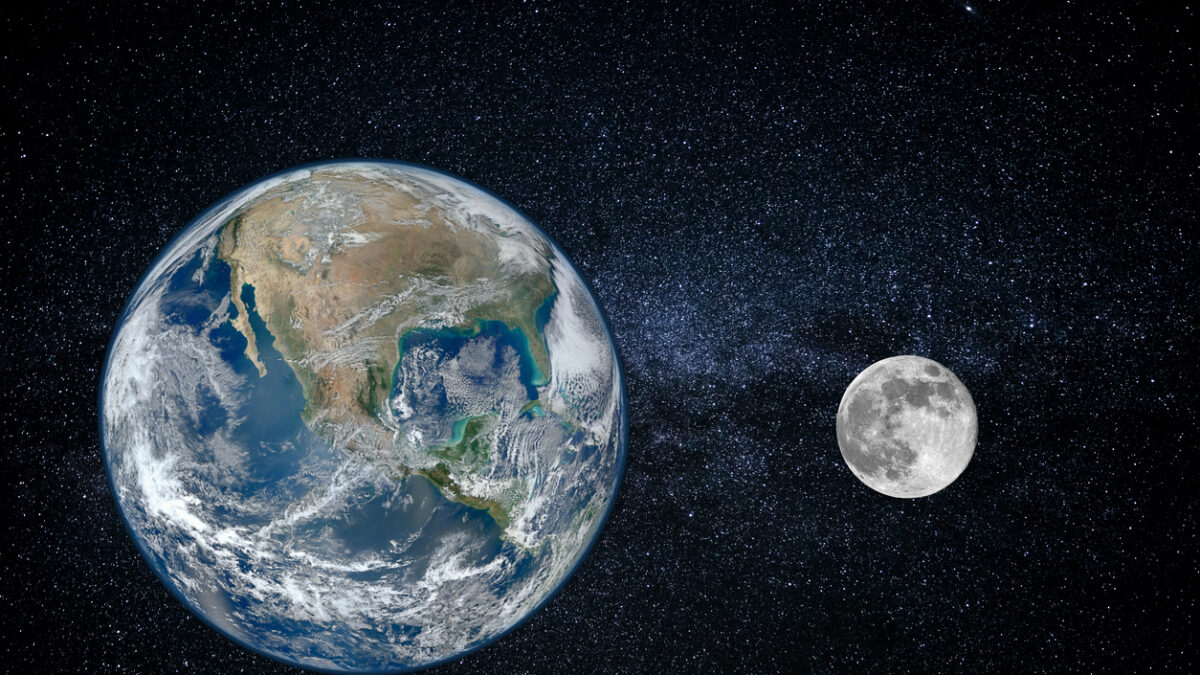Earth and moon - size of planets, view from space (Elements of this image furnished by NASA https://goo.gl/DnmpdV)