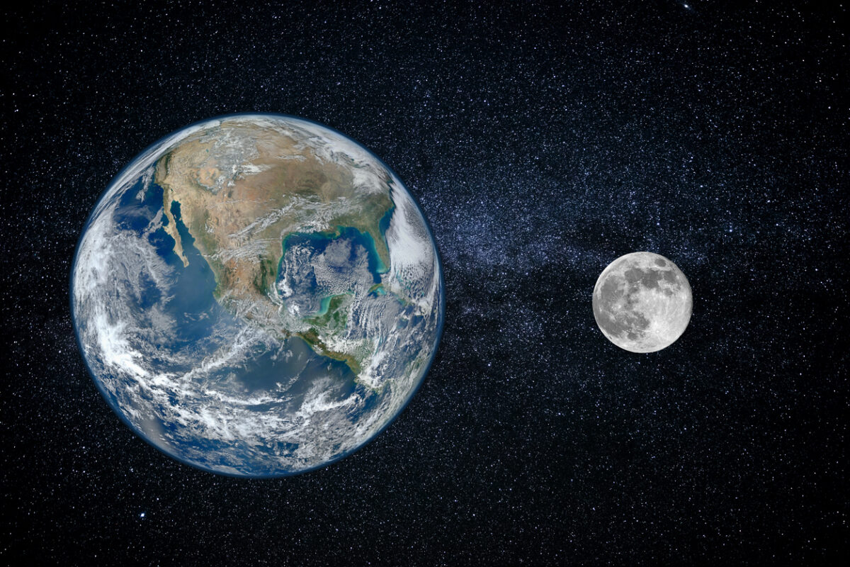 Earth and moon - size of planets, view from space (Elements of this image furnished by NASA https://goo.gl/DnmpdV)