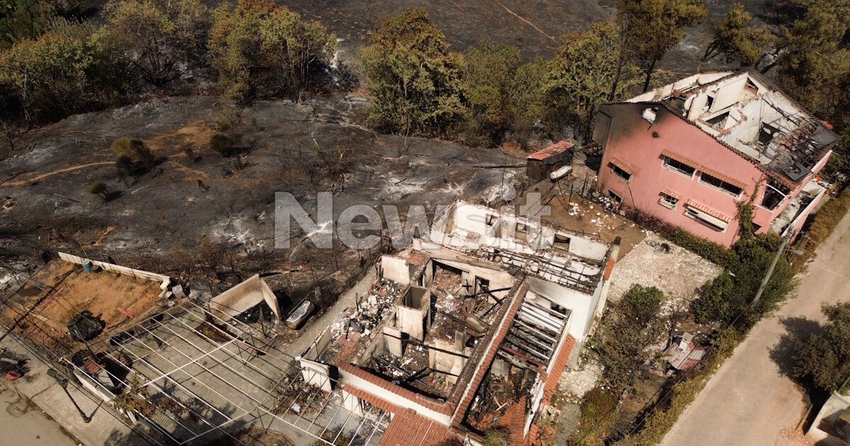 Κρυονέρι: Κρανίου τόπος η περιοχή μετά το πέρασμα της φωτιάς – Εικόνες από το drone του newsit.gr