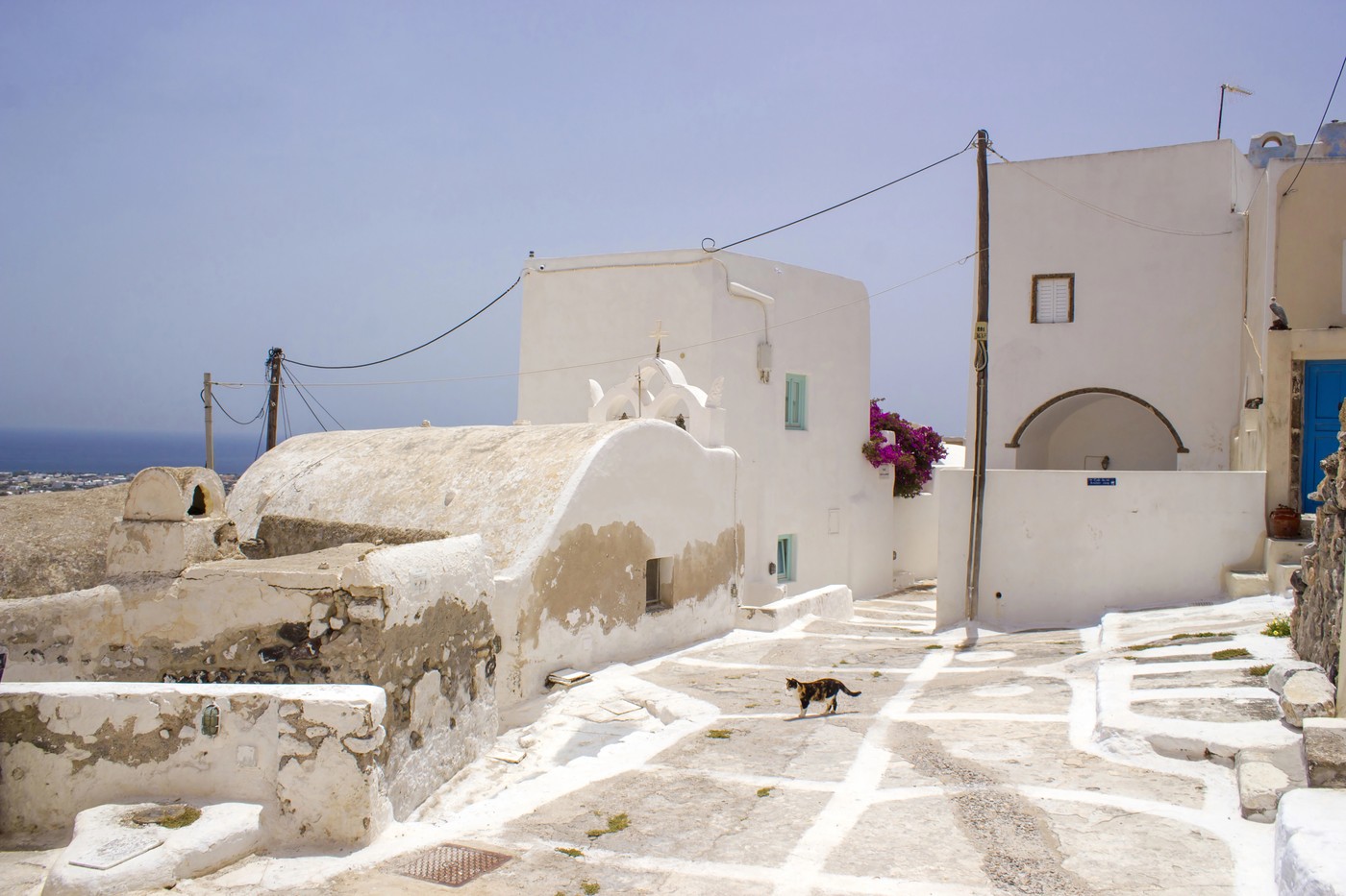 Street in Emporio - view of streets of medieval village Emporio at Santorini island, Greece