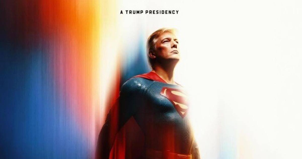 Donald Trump dressed Superman on the occasion of today’s world premiere of James Gunn’s new film