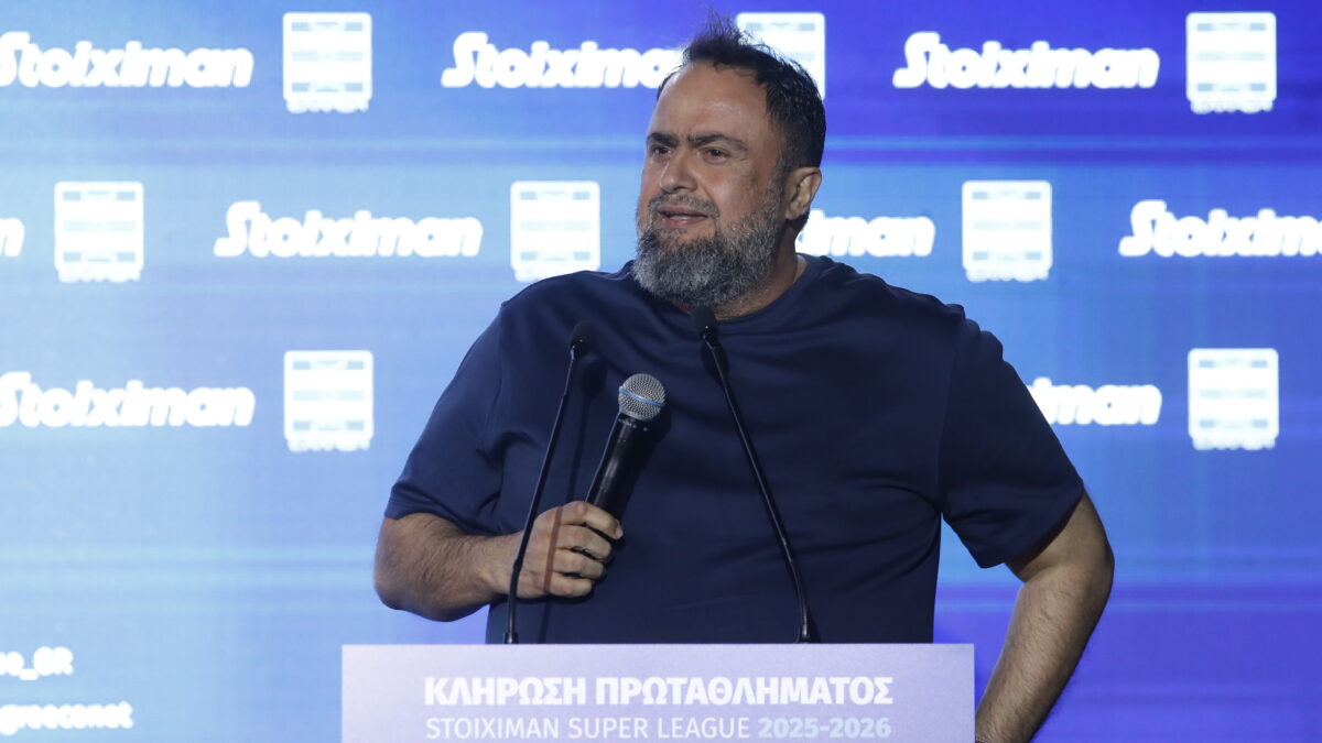 Ο Βαγγέλης Μαρινάκης στην κλήρωση της Super League (ΣΤΕΛΙΟΣ ΣΤΕΦΑΝΟΥ