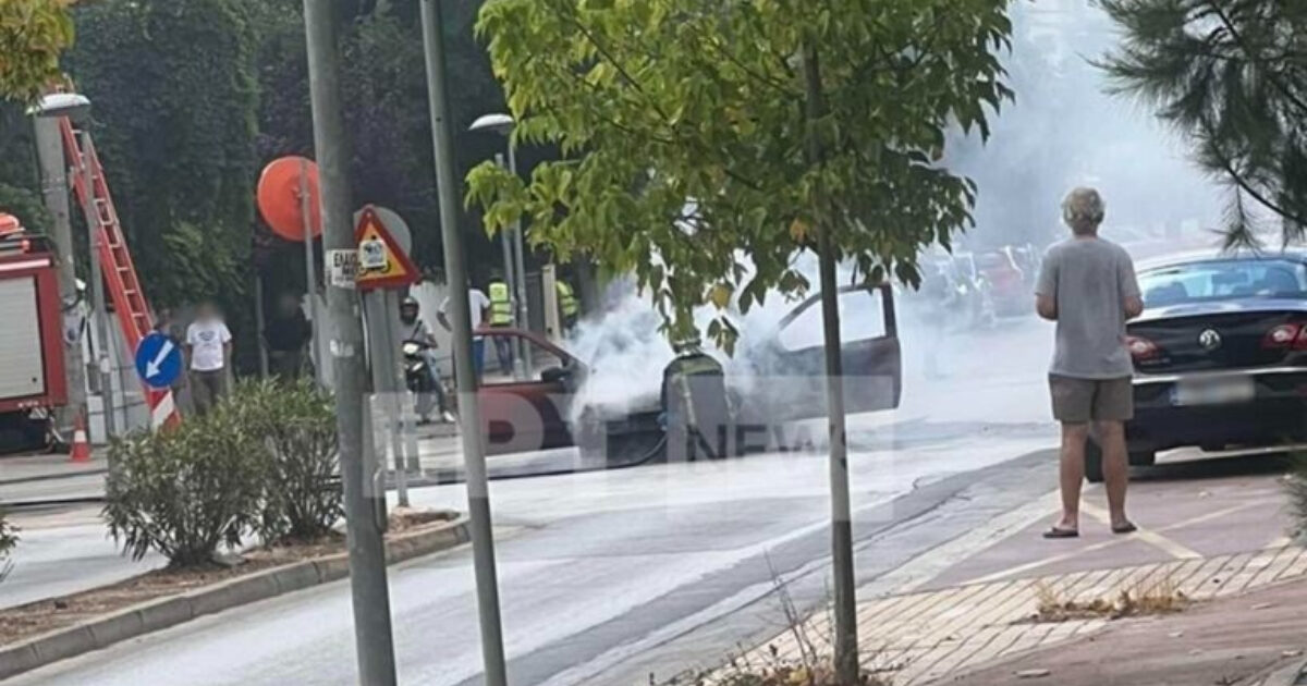 Car wrapped in flames on moving in Agia Paraskevi