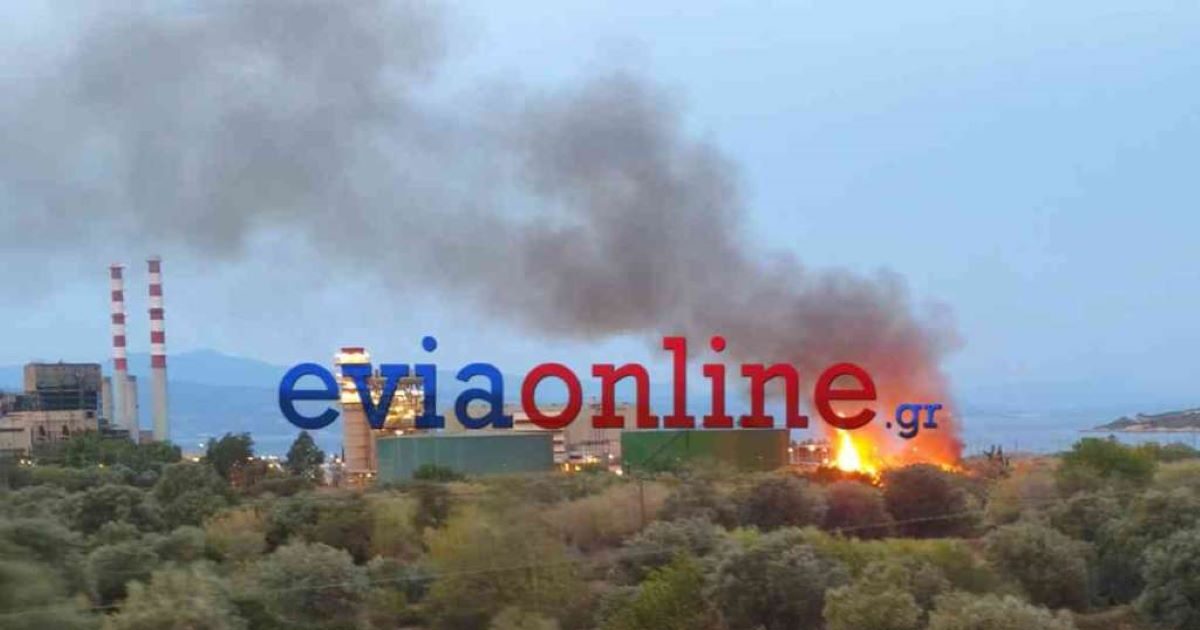 Fire in Evia next to PPC plant in Aliveri
