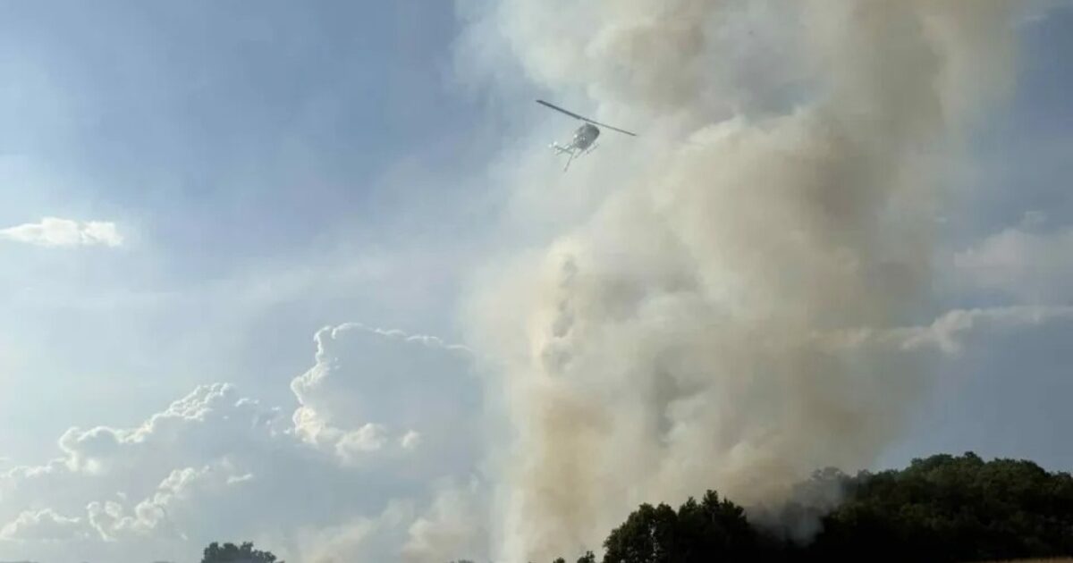 Fire in Kalambaka in Agnantia area: Aerial Media and Firefighters fight with flames