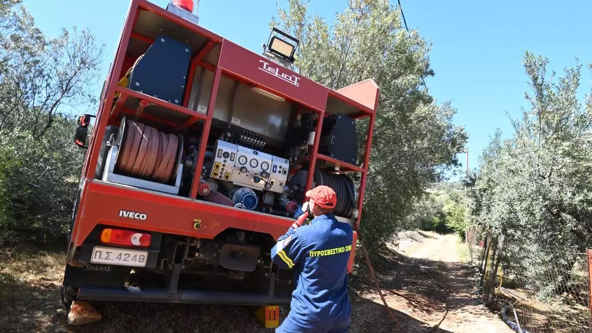 Πυροσβέστης και όχημα της Πυροσβεστικής Υπηρεσίας