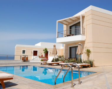 Swimming pool at the modern luxury villa, Crete, Greece