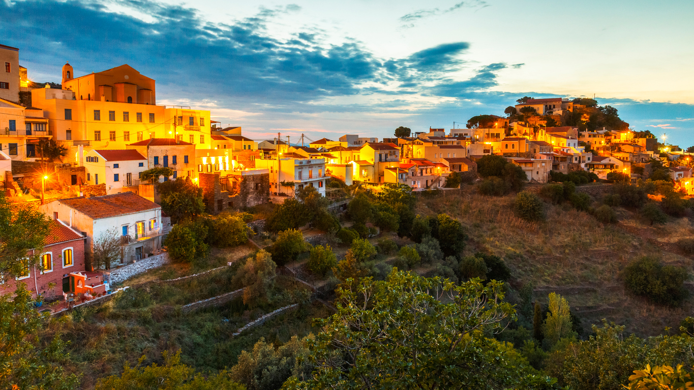 View of Ioulida village on Kea island in Greece."