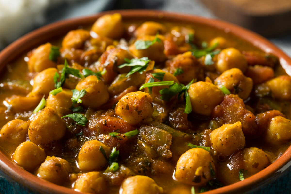Homemade Indian Chickpea Chana Masala with Rice and Roti