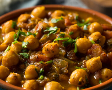 Homemade Indian Chickpea Chana Masala with Rice and Roti
