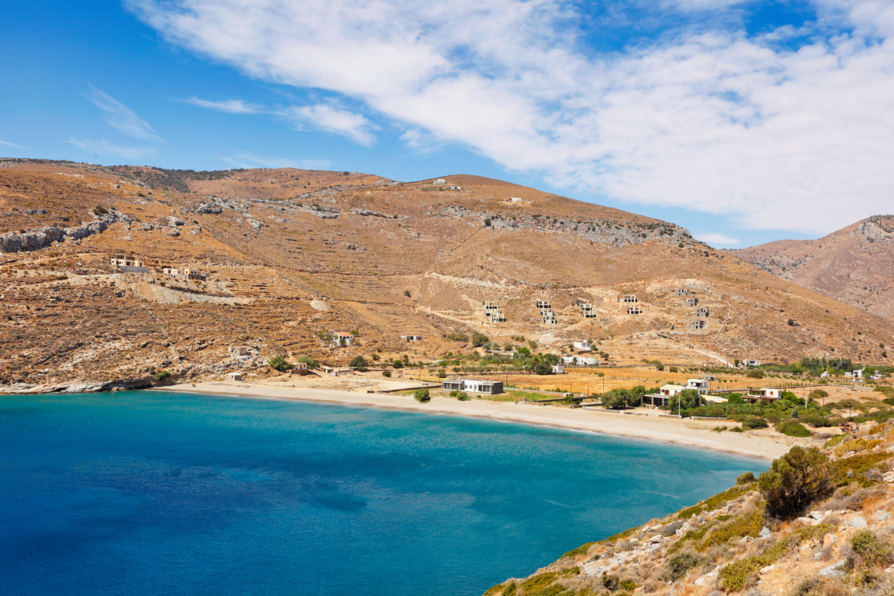 Spathi has nice sandy beach and crystal clear waters in Kea, Greece