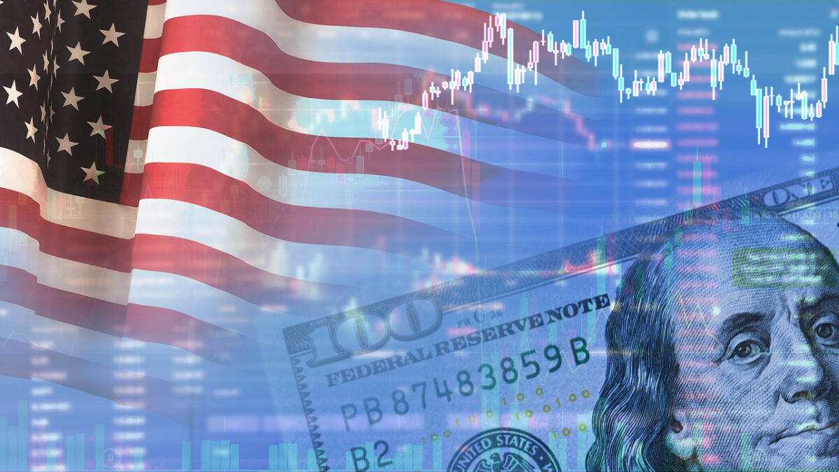 Closeup dollar on the background of a chart. U.S. economy. Decrease in profit. Recession. The economic crisis in America. 3d illustration