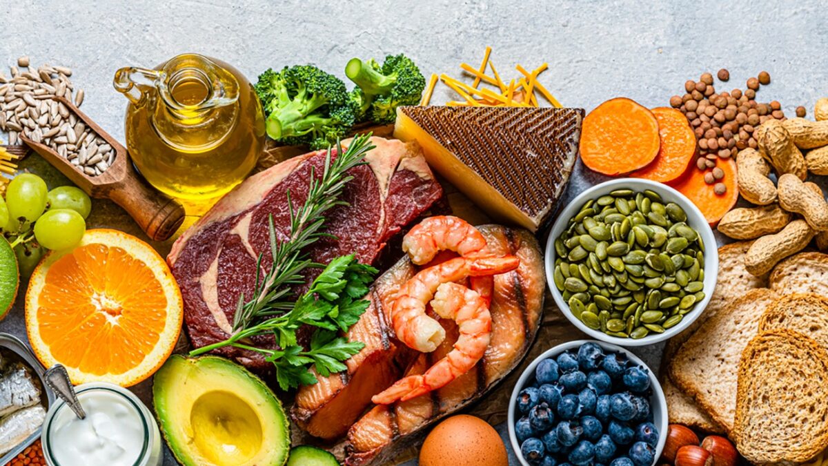 Group of healthy food for a well balanced diet