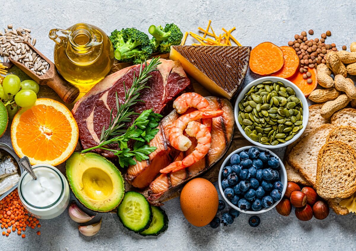 Group of healthy food for a well balanced diet