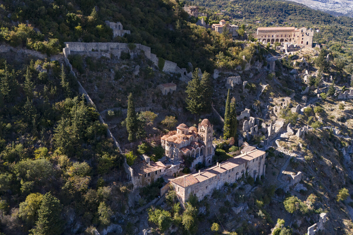 High angle view of Mystras, Greece.