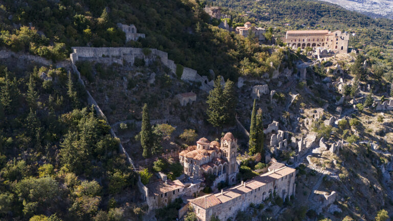 High angle view of Mystras, Greece.
