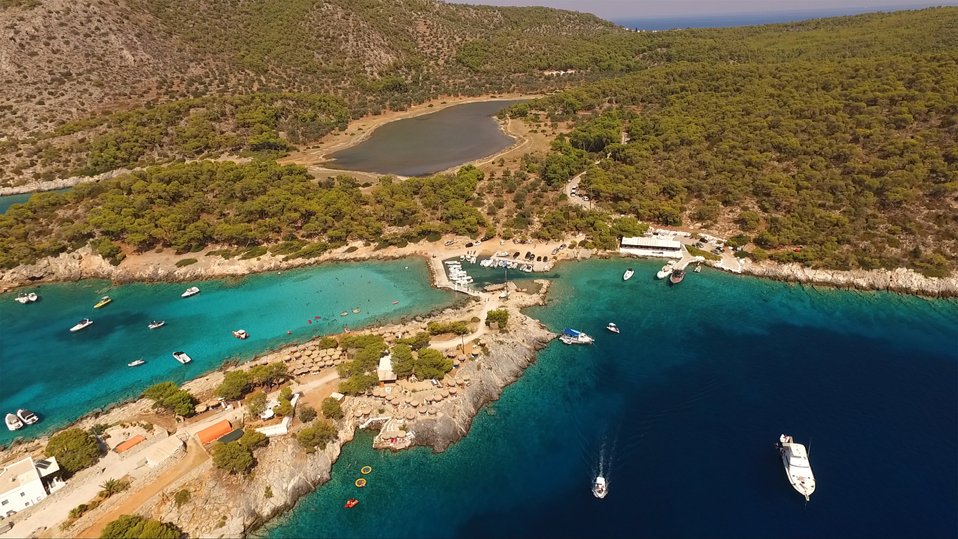 Agistri island is well known island in Saronic Gulf. It is very popular tourist attraction with many clear water beaches and nice picturesque villages