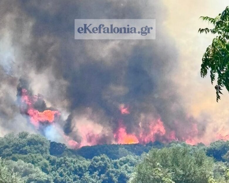 Σε ύφεση η φωτιά στην Κεφαλονιά – Εναέρια μέσα και δασοκομάντος περιόρισαν τα μέτωπα