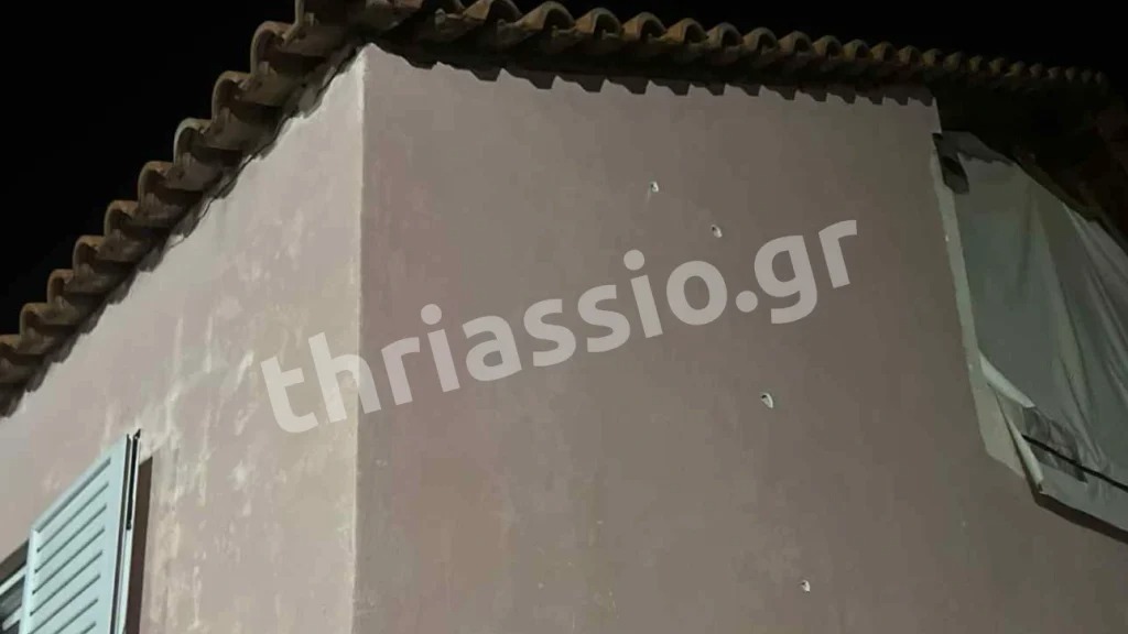 Signs of bullets to a building in Aspropyrgos