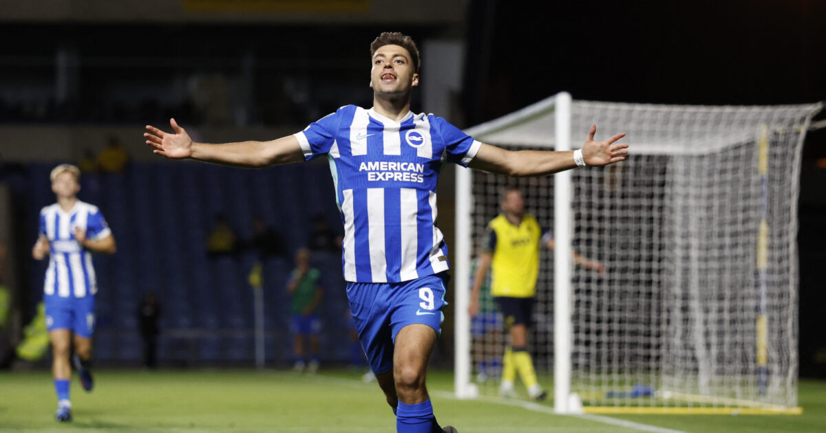 Stefanos Jima scored two goals in six minutes in his Brighton debut