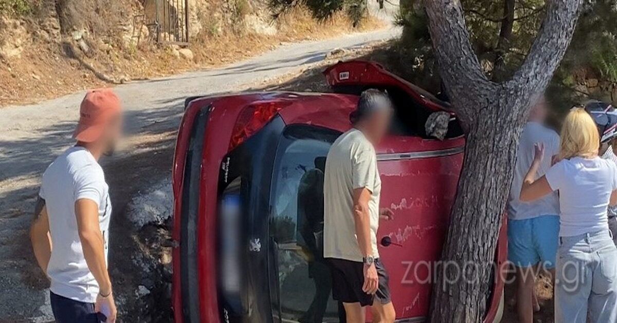 Car accident in Chania: car tumble and wedge on tree – a man injured