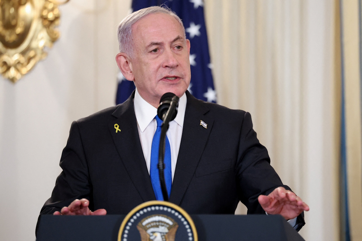 Ο Ισραηλινός πρωθυπουργός, Benjamin Netanyahu στη διάρκεια της κοινής συνέντευξης Τύπου με τον Αμερικανό Πρόεδρο, Donald Trump στον Λευκό Οίκο