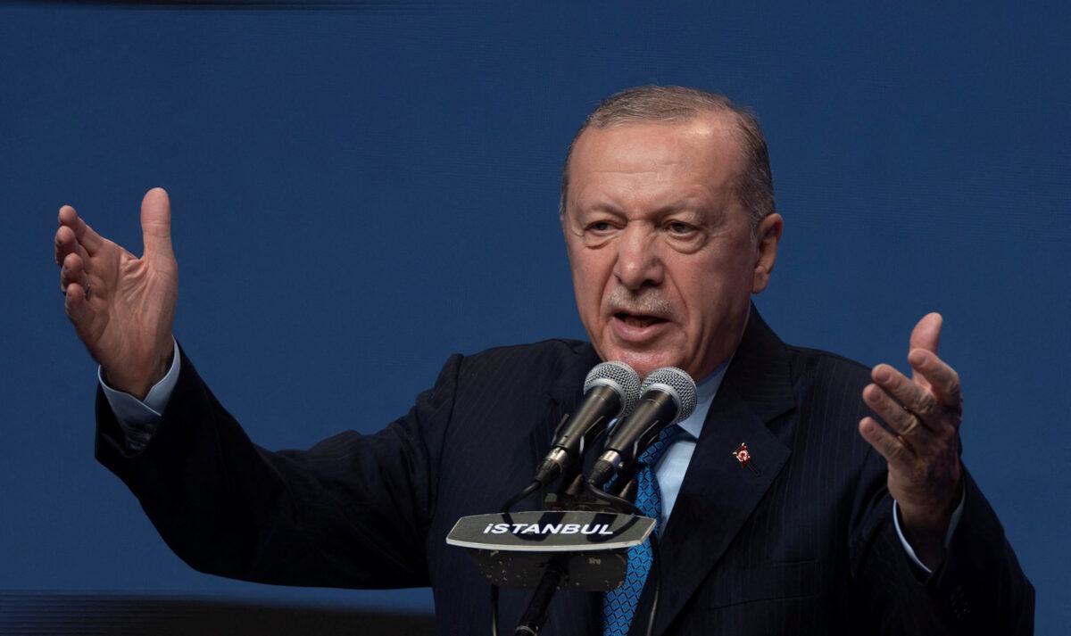 Turkish President Tayyip Erdogan addresses his supporters during a meeting in Istanbul, Turkey, September 13, 2025. REUTERS