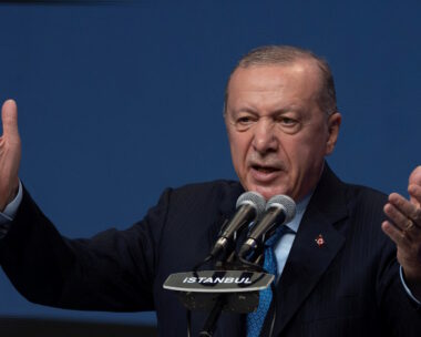 Turkish President Tayyip Erdogan addresses his supporters during a meeting in Istanbul, Turkey, September 13, 2025. REUTERS