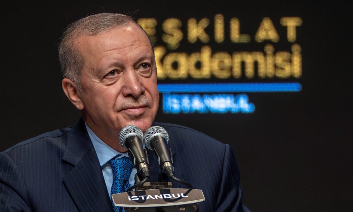 Turkish President Tayyip Erdogan addresses his supporters during a meeting in Istanbul, Turkey, September 13, 2025. REUTERS