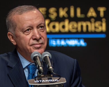 Turkish President Tayyip Erdogan addresses his supporters during a meeting in Istanbul, Turkey, September 13, 2025. REUTERS