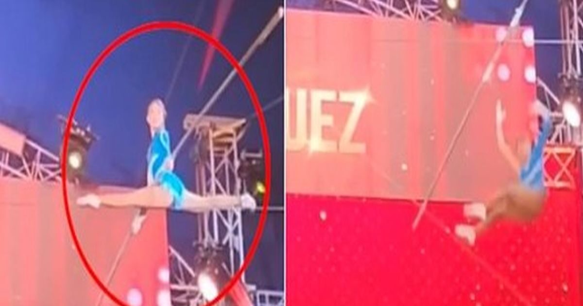 Awesome moment: acrobatics makes spaghetti on beam and falls from 9 meters while the audience screams