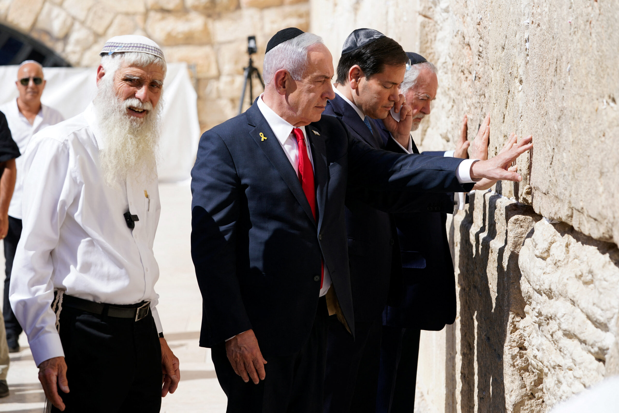 US Secretary of State Marco Rubio and Israeli Prime Minister Benjamin Netanyahu visit the western wall, the most sacred place of Judaism, in the old city of Jerusalem