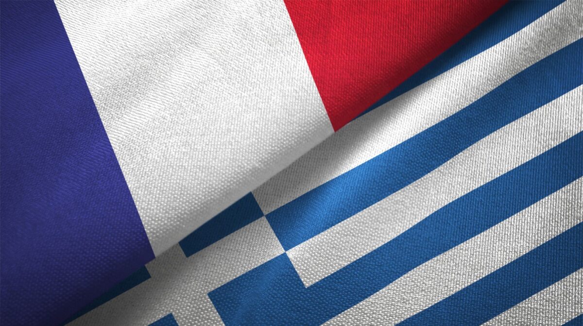 Greece and France flag together realtions textile cloth fabric texture