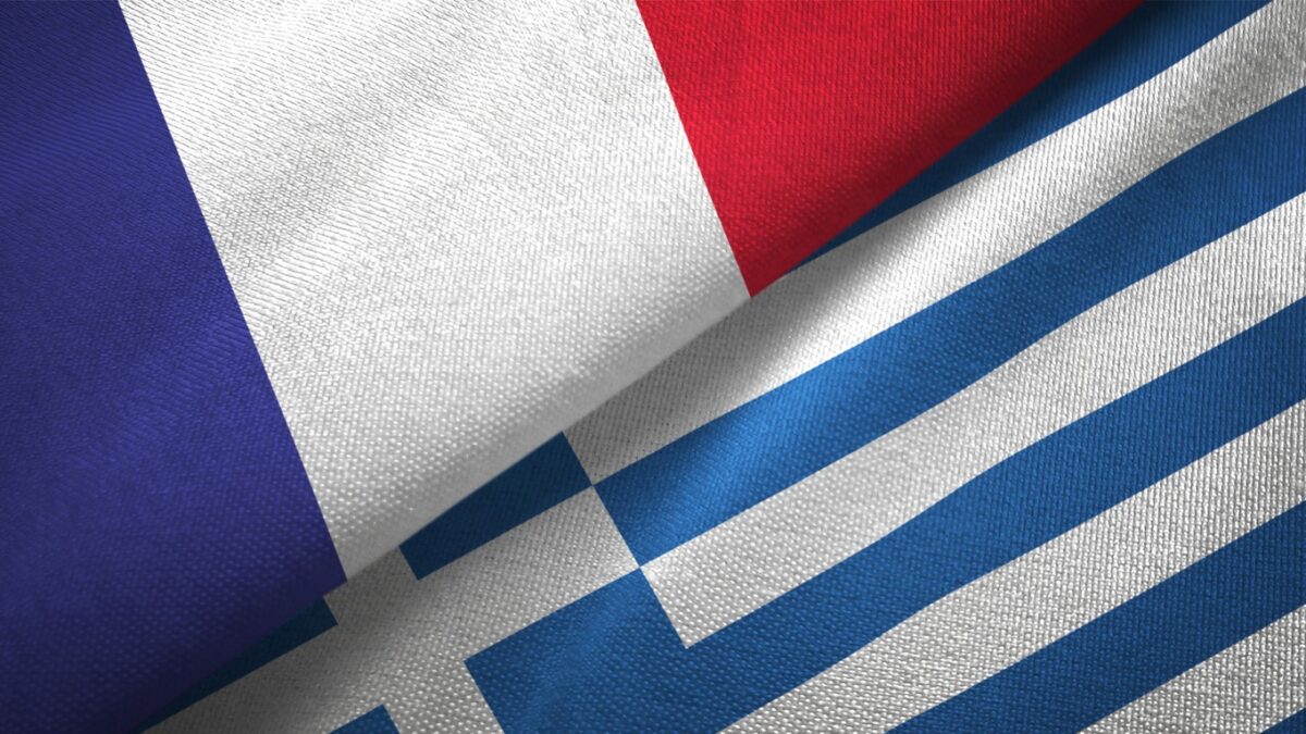 Greece and France flag together realtions textile cloth fabric texture