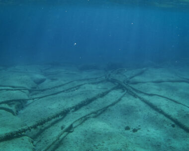 Underwater cables on the ocean floor in the Mediterranean Sea.