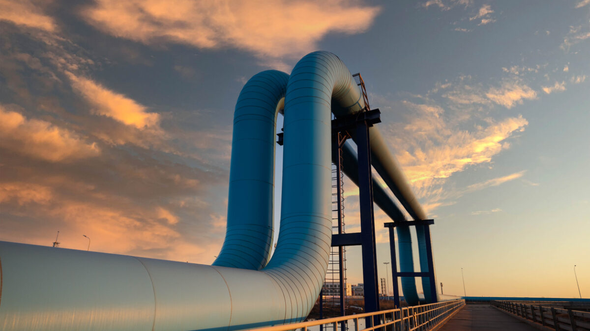 Oil pipeline in the sunset
