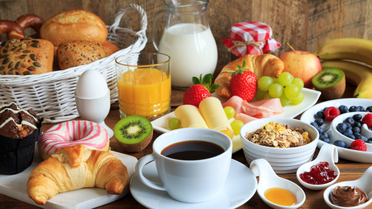 Richly laid breakfast table