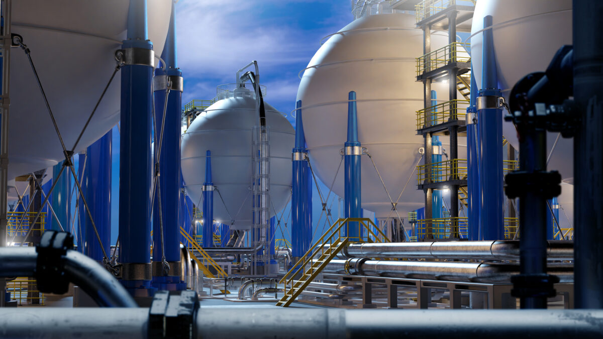 energy company equipment. Tanks for hydrogen storage. Production of clean energy from hydrogen. Tanks contain H2 to create electricity. Hydrogen power plant