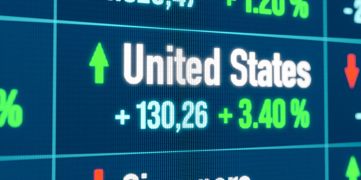 United States rising stock market. Growth, positive trend, bull market, stock market rally, financial markets, success, business.