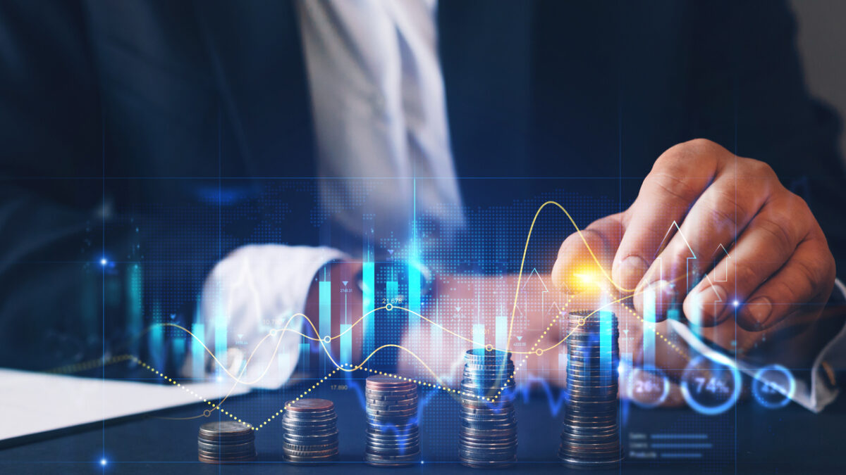 Financial investment and success market stock technology currency report.Money business financial graph diagram of coin. Financial growth data or investment market profit bar