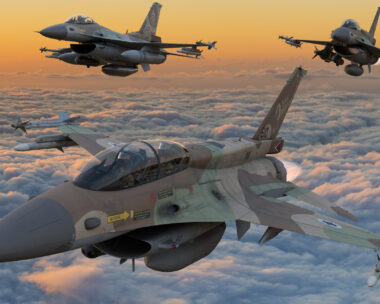 Lockheed Martin F-16 of the Israeli Air Force flying in close formation