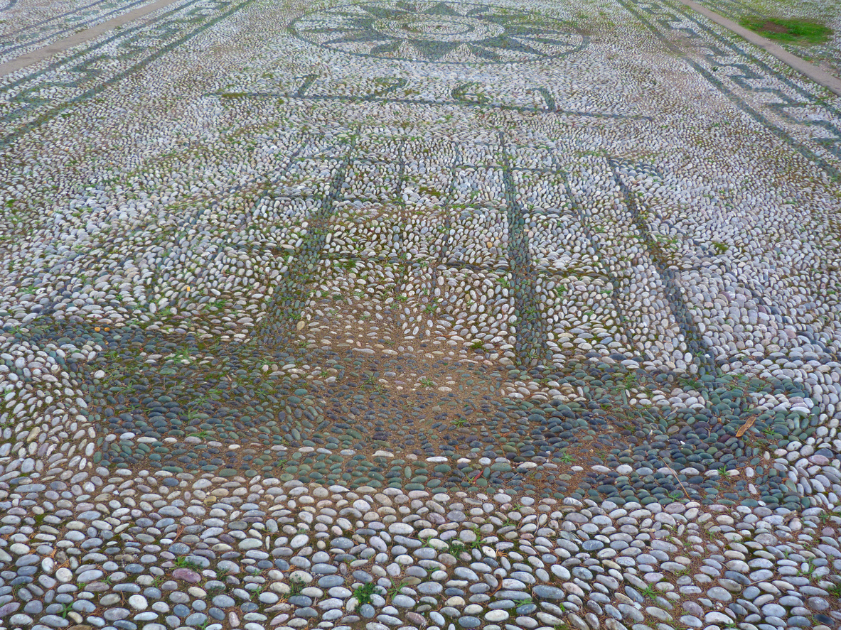 The boat, pavement with pebbles, island of Spetses, Greece
