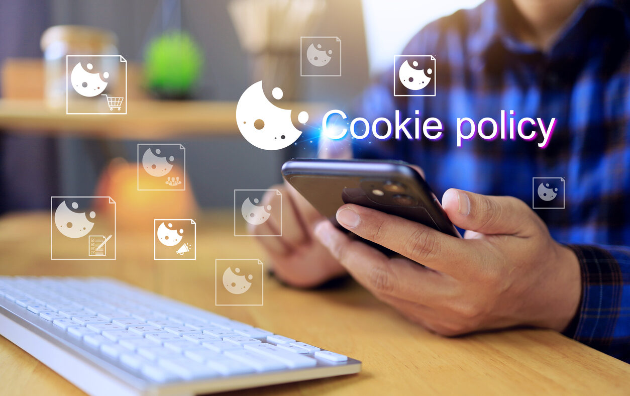 cookie policy concept with user holding smartphone to reading policy or terms and condition before accept cookies web browser for best experience search website