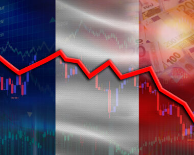 France financial fall on economy market. France financial crisis on economic graph